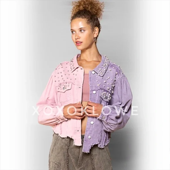 1 S POL Princess Pearl & Diamond Embellished Lavender Denim Jacket - Picture 15 of 16